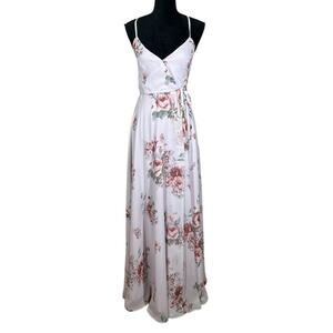 Lulus Elegantly Inclined Lavender Floral Print Wrap Maxi Dress Slit Size XS NEW!